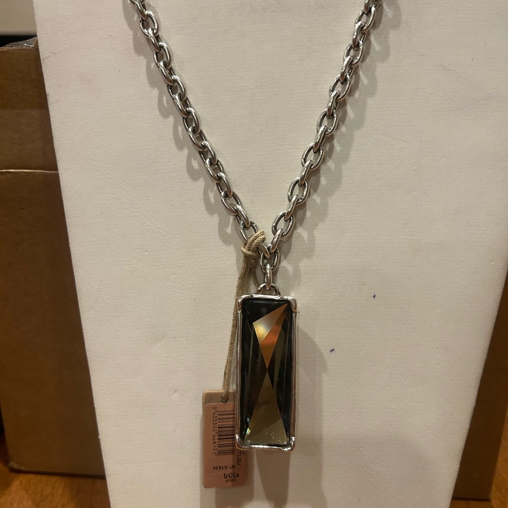 Uno de 50 long Silver Chain Necklace with Black Pendant